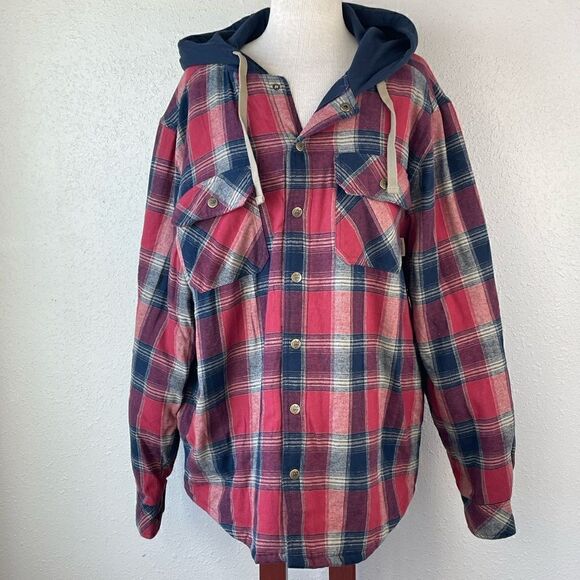 EUC Legendary Outfitters Mens Flannel Hooded Button Down Jacket Size XL - Picture 1 of 7